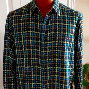Robert Graham, Cotton, Intricate Plaid, Size M, Unique Collar & Cuff Contrast